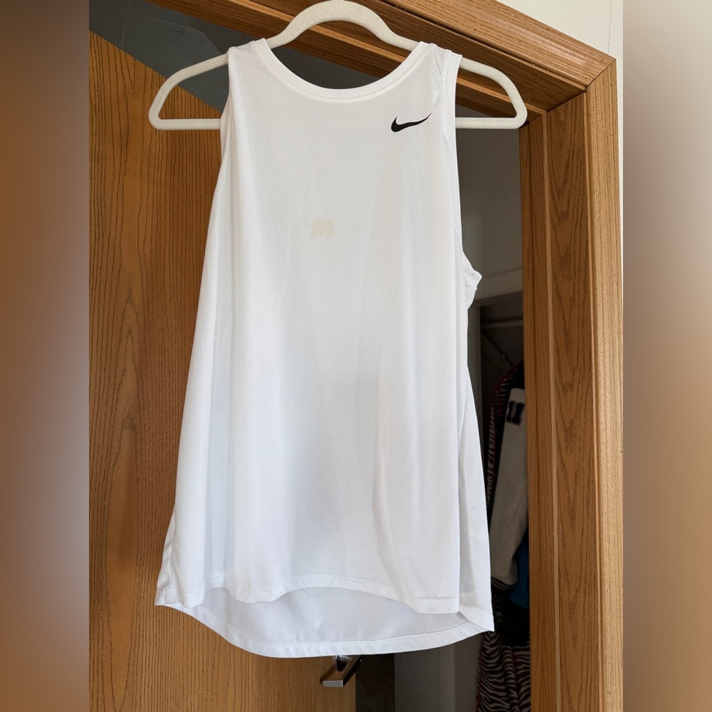 Nike White Sleeveless Training Tank with Black Swoosh